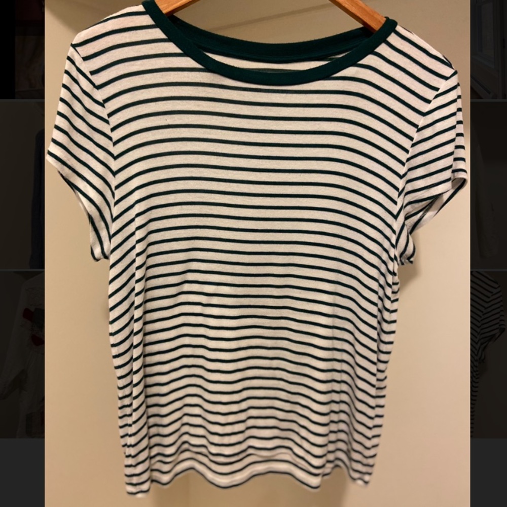 Green and white striped shirt